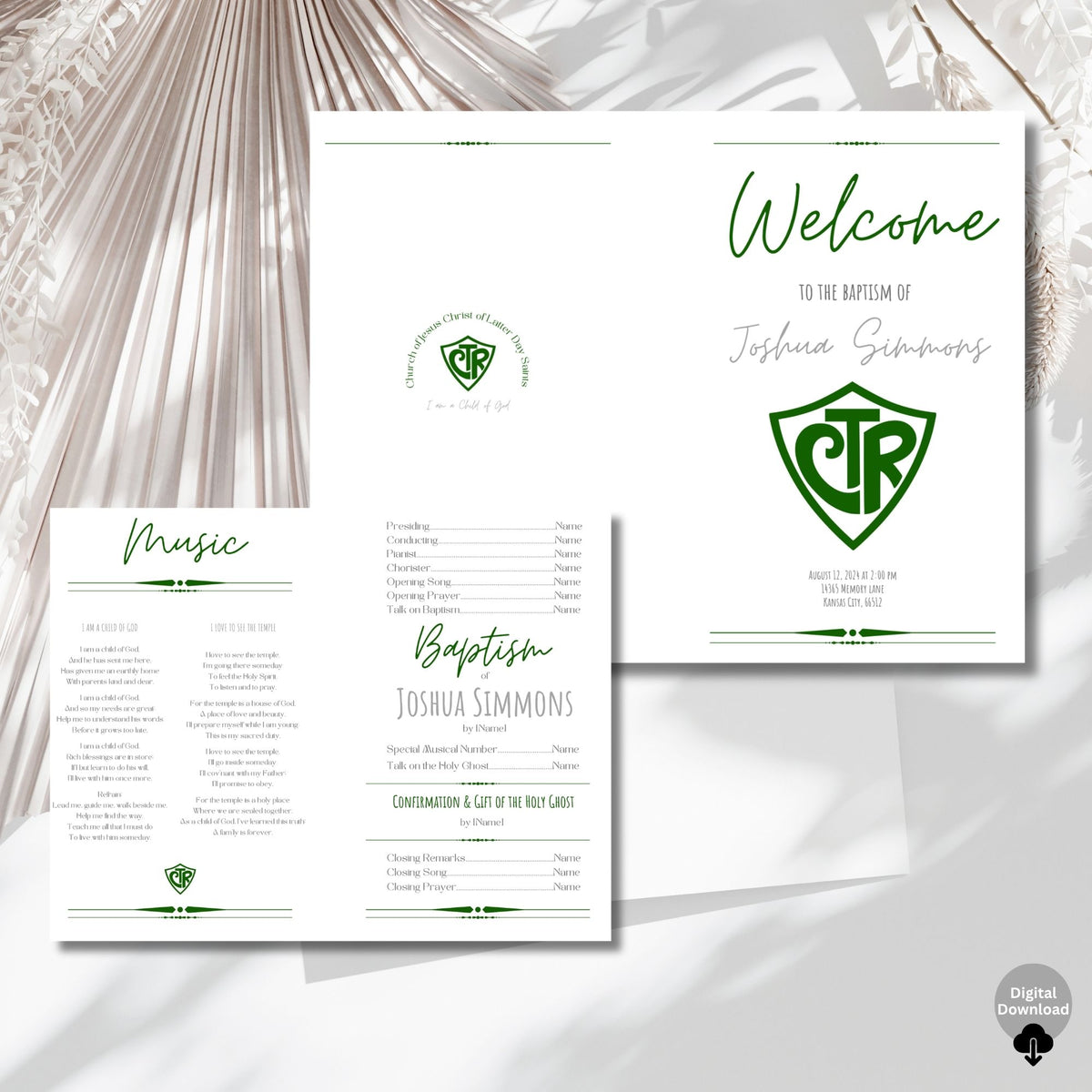 Editable CTR Baptism Program Template for Boys | LDS Canva Printable