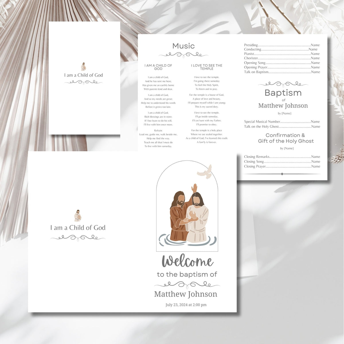 LDS Baptism Program Kit | Invitation, Program, Sign & Guest Note Cards