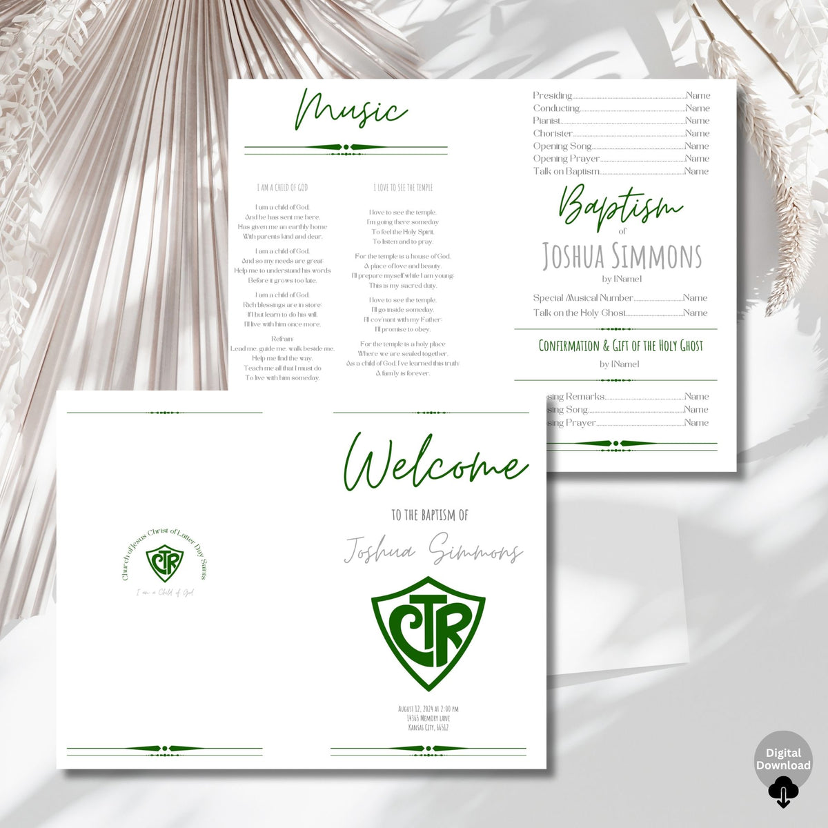 Editable CTR Baptism Program Template for Boys | LDS Canva Printable