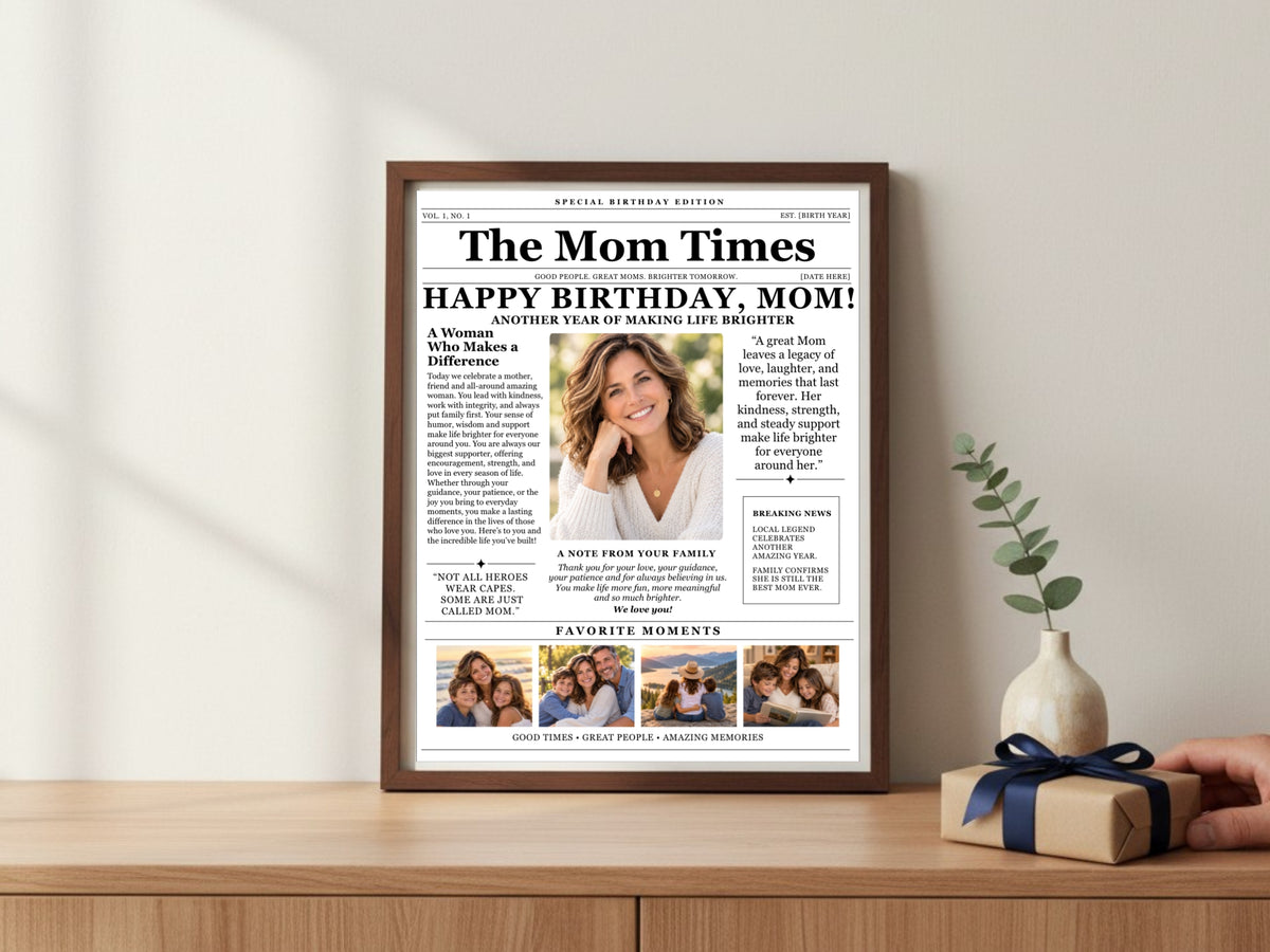 Birthday Newspaper Template for Mom | Editable Canva Gift