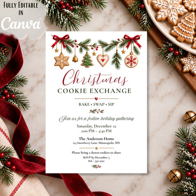 Christmas Cookie Exchange Invitation Template | Editable Canva Invite