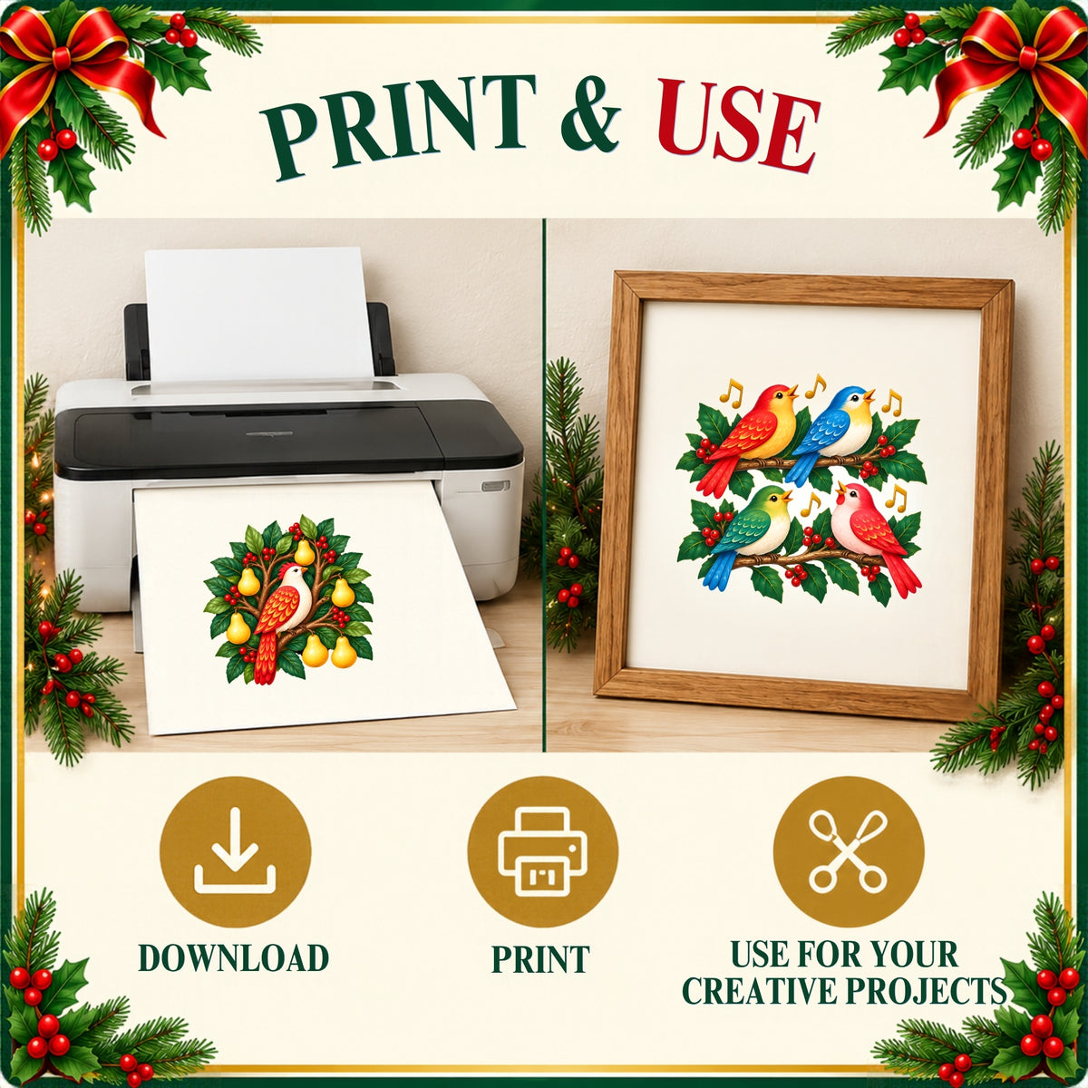 12 Days of Christmas Clipart – 12 Whimsical Transparent PNG Illustrations