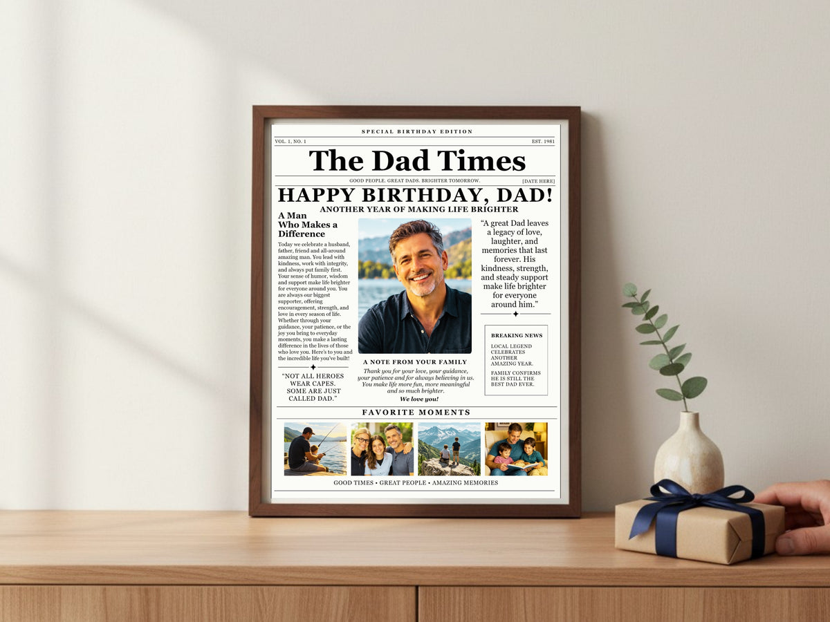 Birthday Newspaper Template for Dad | Editable Canva Gift