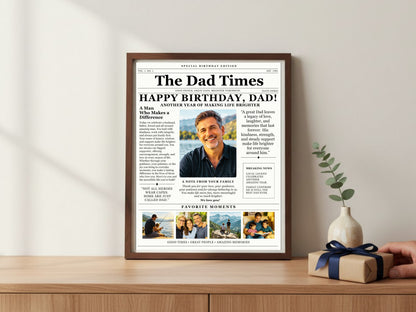 Birthday Newspaper Template for Dad | Editable Canva Gift