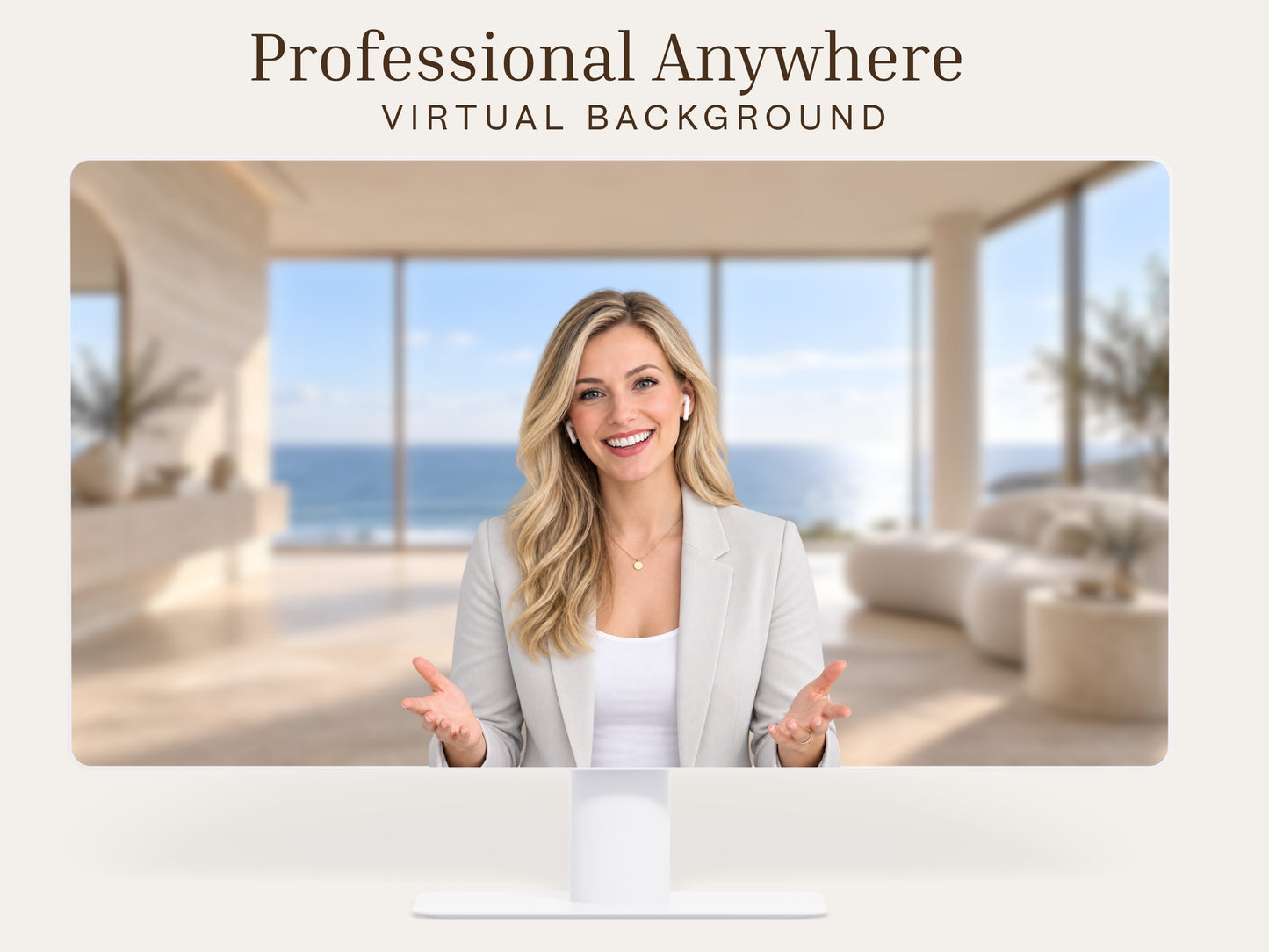Ocean Minimalist Virtual Background Set – Blurred & Unblurred Zoom, Teams & Google Meet Backgrounds
