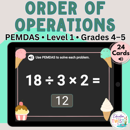 Order of Operations PEMDAS Boom Cards Level 1 | Grades 4–5