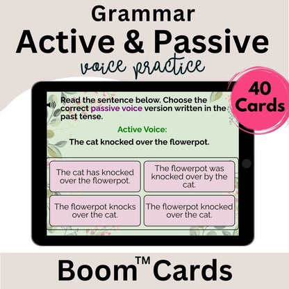 Active & Passive Voice Boom Cards™ | 40 Digital Grammar Task Cards – Faith - Based Printable by Digital Kim Designs