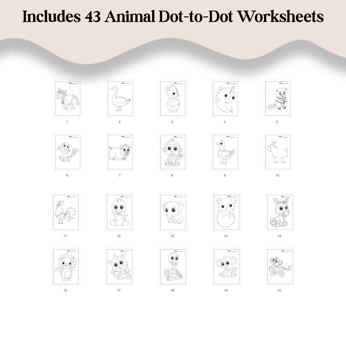 Animal Dot-to-Dot Activity Book | 43 Printable Connect-the-Dots Worksheets | PreK–2 – Digital Printable by Digital Kim Designs