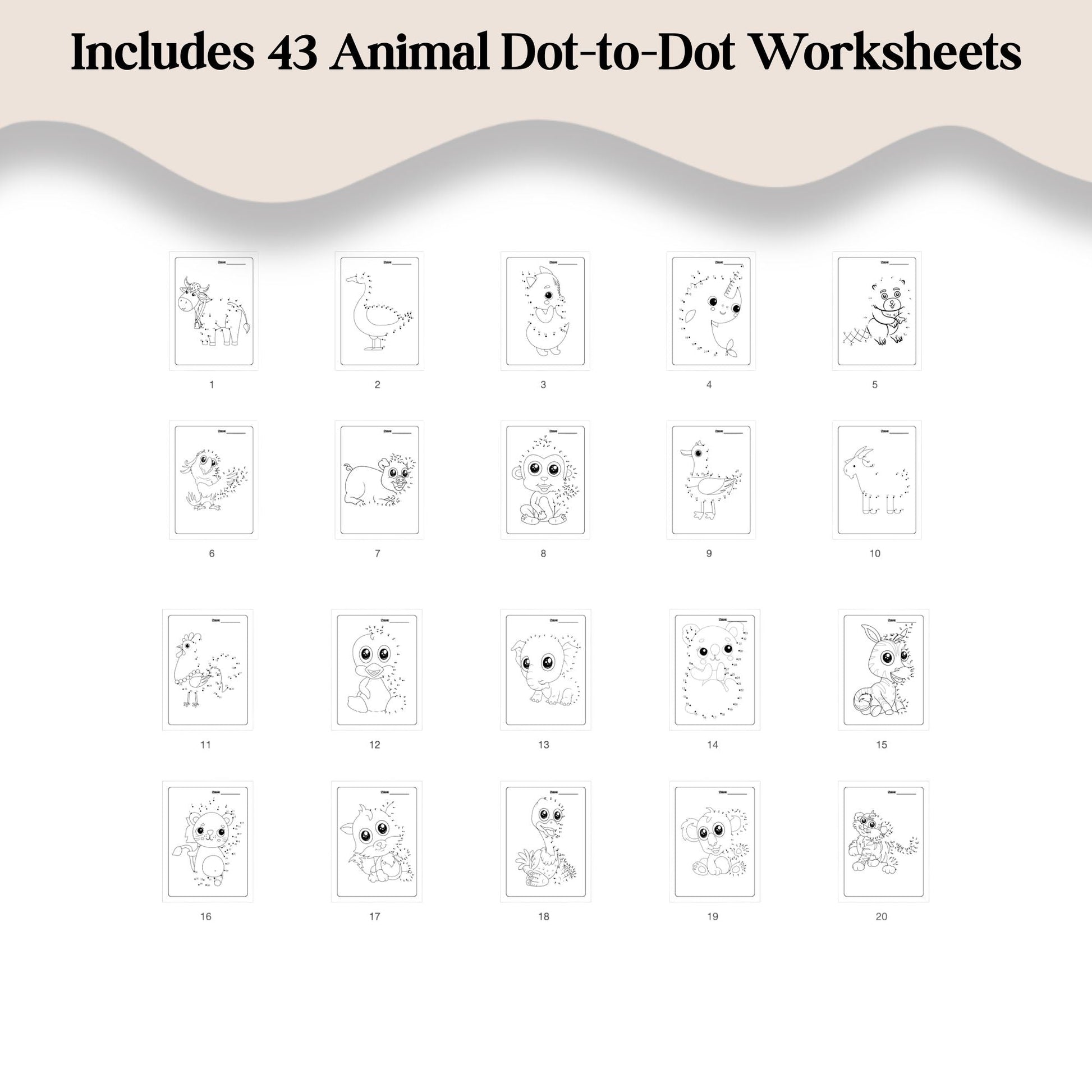 Animal Dot-to-Dot Activity Book | 43 Printable Connect-the-Dots Worksheets | PreK–2 – Digital Printable by Digital Kim Designs