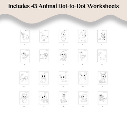 Animal Dot-to-Dot Activity Book | 43 Printable Connect-the-Dots Worksheets | PreK–2 – Digital Printable by Digital Kim Designs