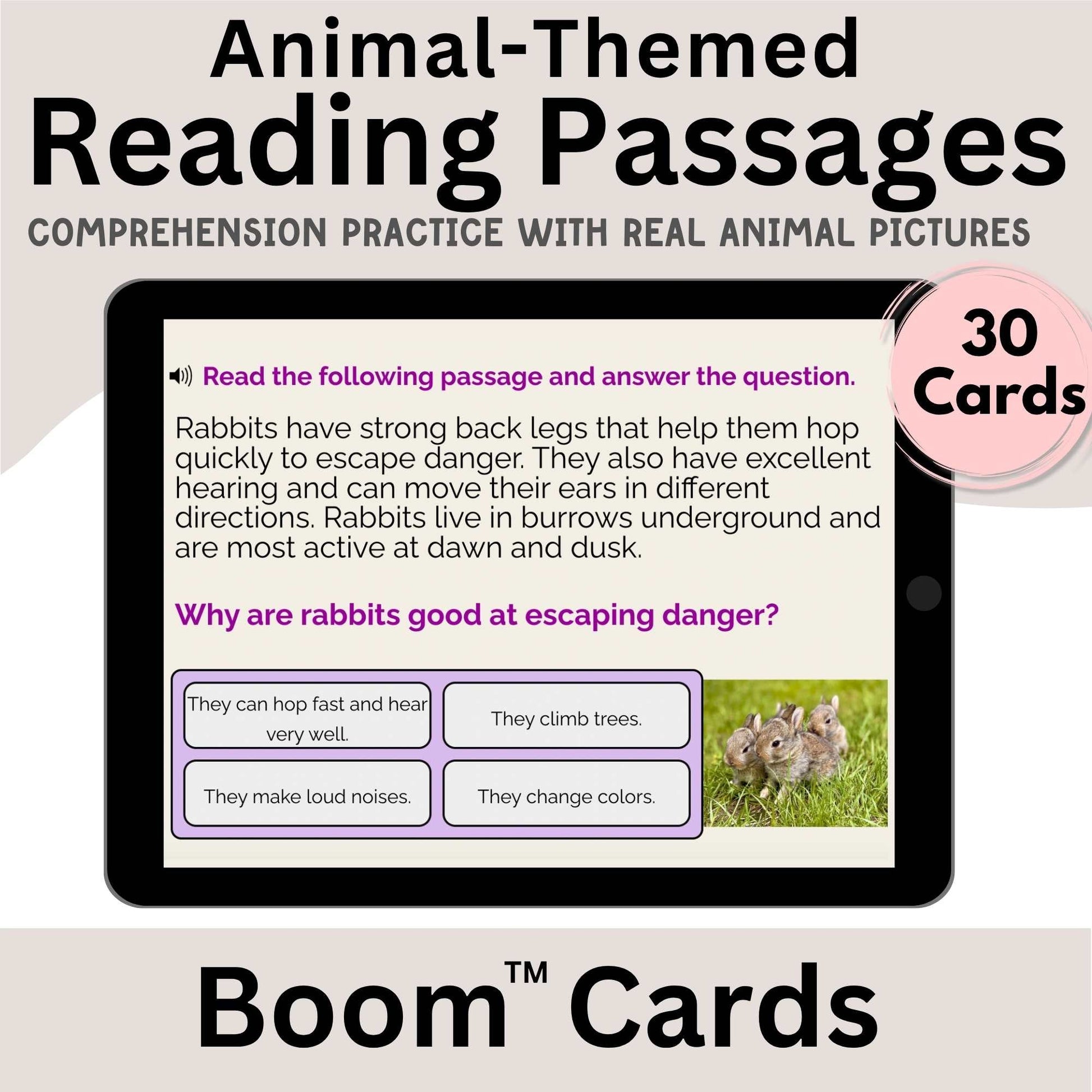 Animal - Themed Reading Comprehension Boom Cards | 30 Digital Task Cards with Real Animal Photos – Faith - Based Printable by Digital Kim Designs