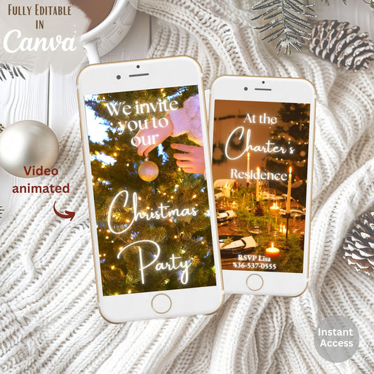 Animated Christmas Party Invitation | Editable Video Evite Template in Canva | Digital Holiday Dinner Invite – Digital Printable by Digital Kim Designs