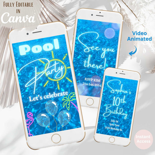 Animated Pool Party Birthday Invitation | Editable Video Invite for Kids | Tween Summer Birthday | Canva Template | Instant Download – Faith - Based Printable by Digital Kim Designs