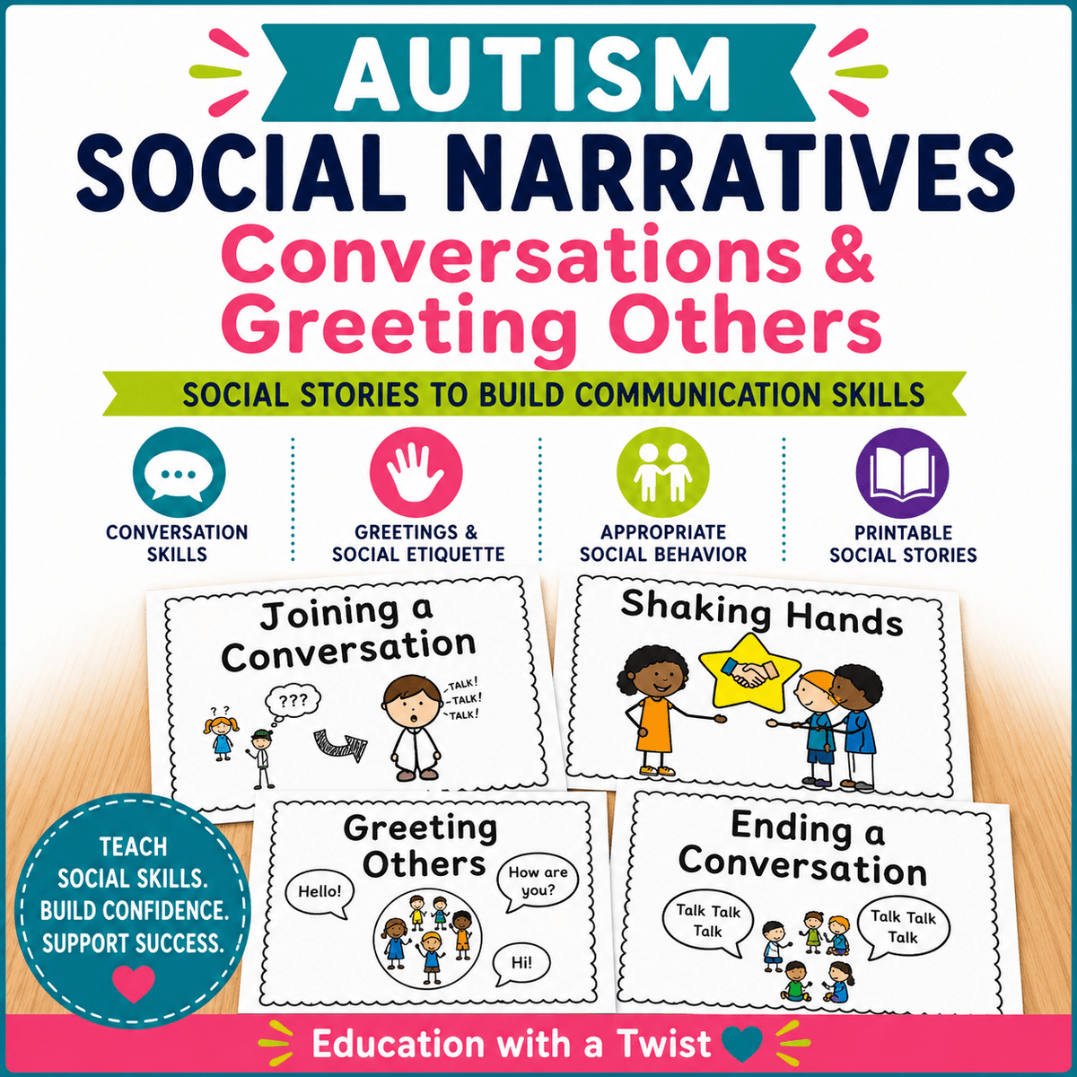 Autism Social Stories | Conversation & Greeting Skills | Printable PDF – Digital Printable by Digital Kim Designs