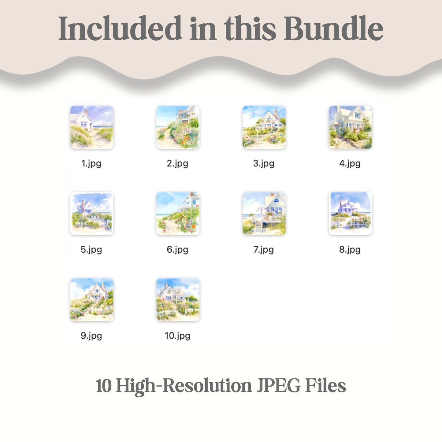Beach House Watercolor Art Set | 10 Coastal Cottage Images – Digital Printable by Digital Kim Designs