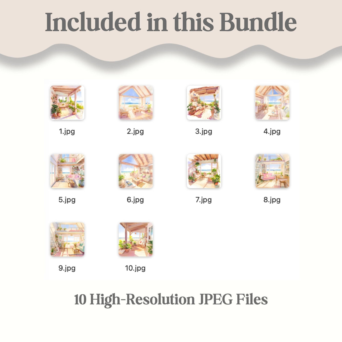 Beach House Watercolor Prints | 10 Coastal Cottage Interior JPEG Images – Digital Printable by Digital Kim Designs
