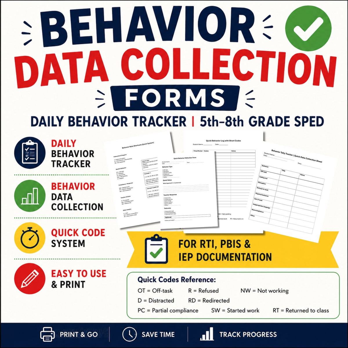 Behavior Data Collection Forms | Behavior Tracker | RTI PBIS IEP Documentation | SPED Printable – Digital Printable by Digital Kim Designs