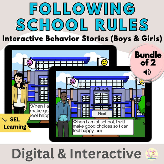 Following School Rules Behavior Stories Bundle | Boys & Girls Boom™ Cards | SEL & Special Education