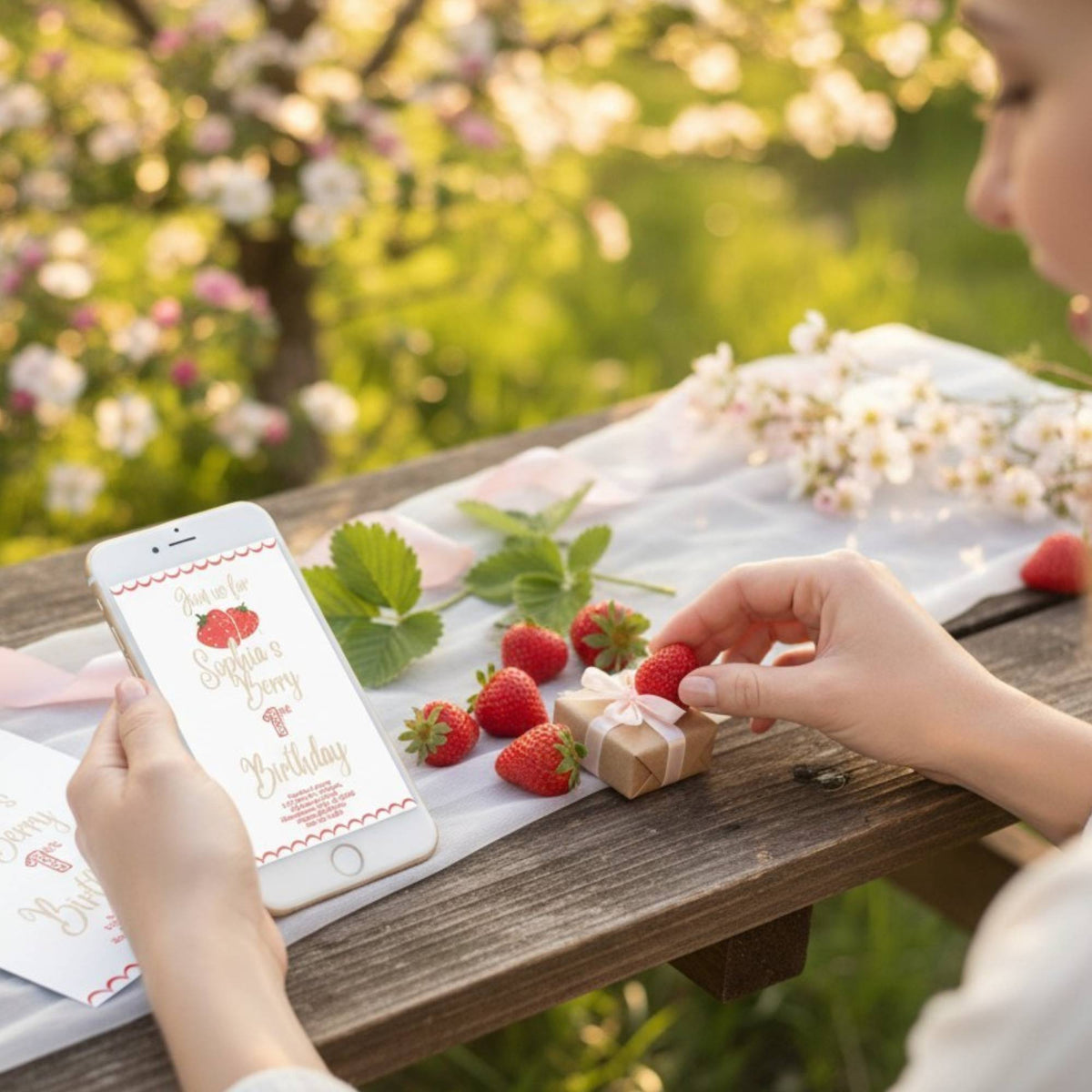 Berry First Birthday Invitation Template | Editable Canva Invitation – Digital Printable by Digital Kim Designs