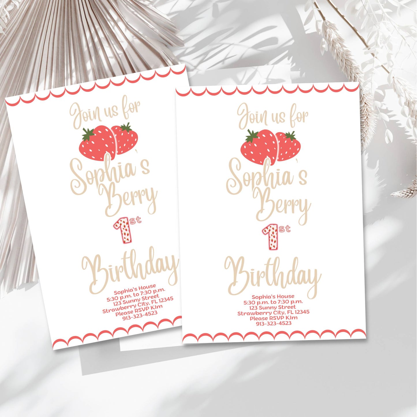 Berry First Birthday Invitation Template | Editable Canva Invitation – Digital Printable by Digital Kim Designs