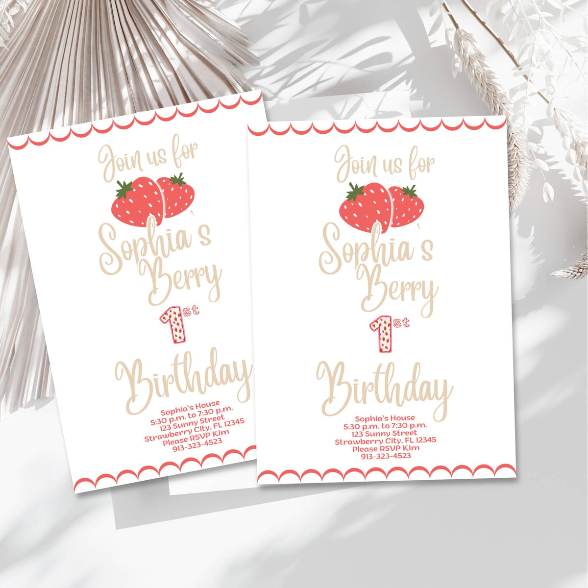 Berry First Birthday Invitation Template | Editable Canva Invitation – Digital Printable by Digital Kim Designs
