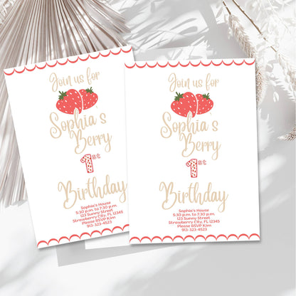 Berry First Birthday Invitation Template | Editable Canva Invitation – Digital Printable by Digital Kim Designs