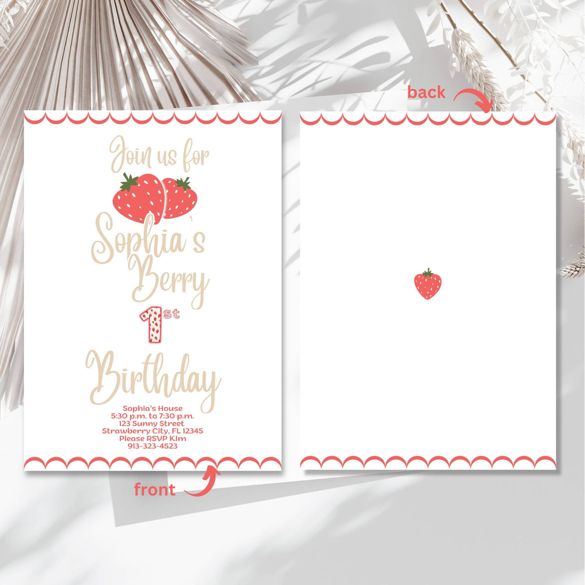 Berry First Birthday Invitation Template | Editable Canva Invitation – Digital Printable by Digital Kim Designs