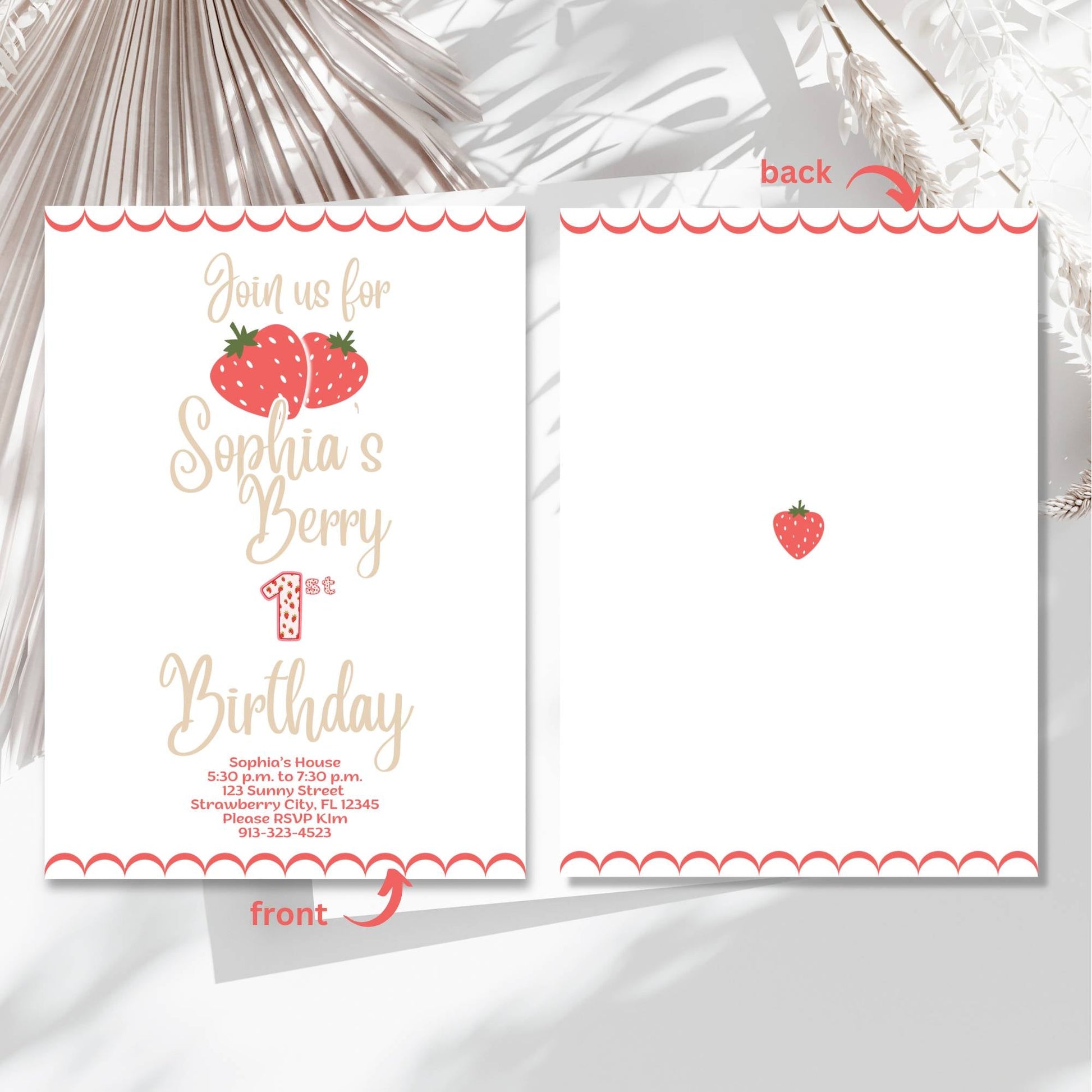 Berry First Birthday Invitation Template | Editable Canva Invitation – Digital Printable by Digital Kim Designs