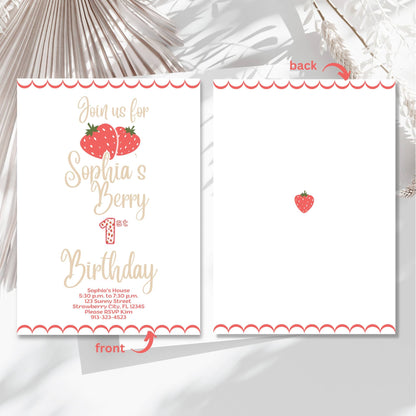 Berry First Birthday Invitation Template | Editable Canva Invitation – Digital Printable by Digital Kim Designs