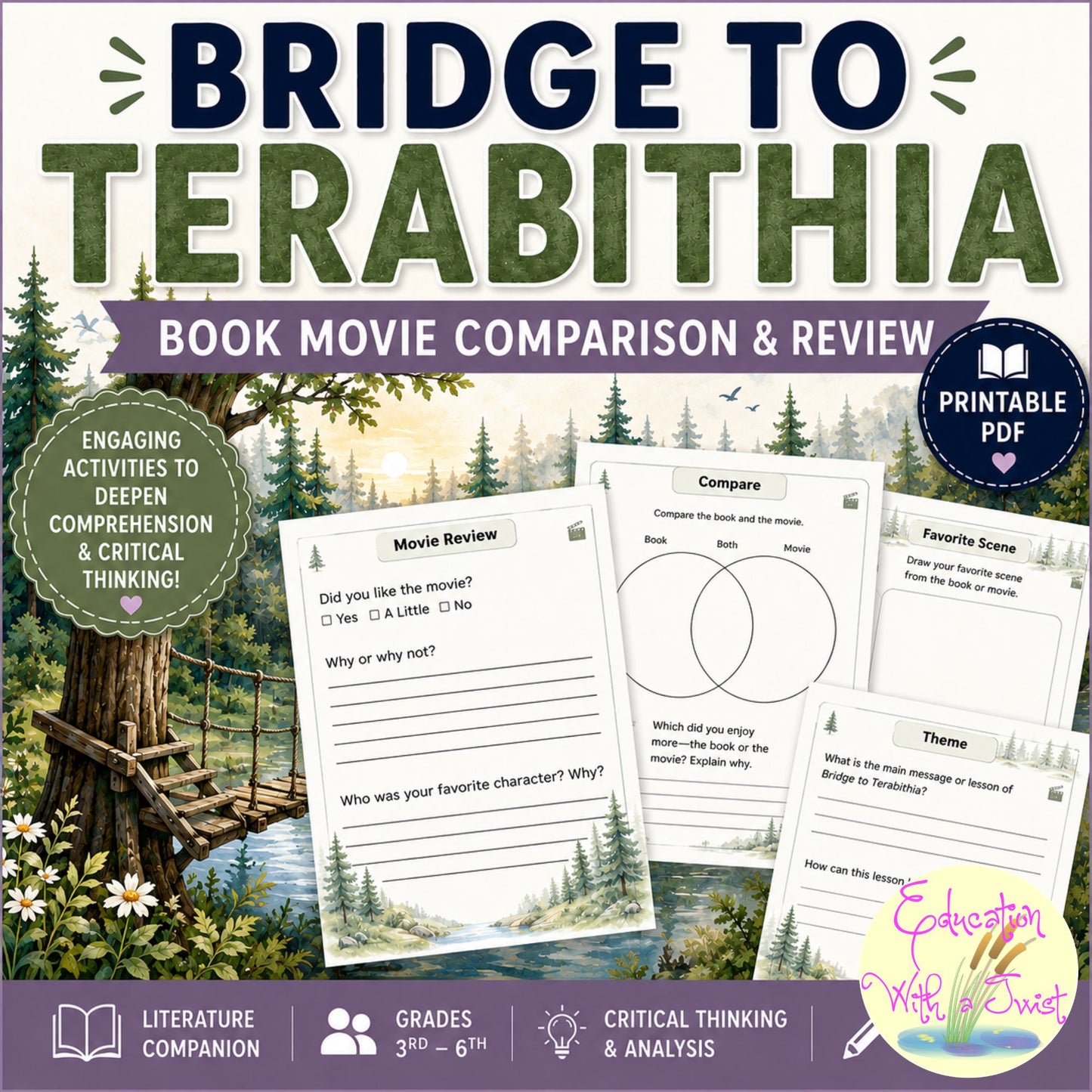 Bridge to Terabithia Book & Movie Comparison | Grades 3–6 – Digital Printable by Digital Kim Designs