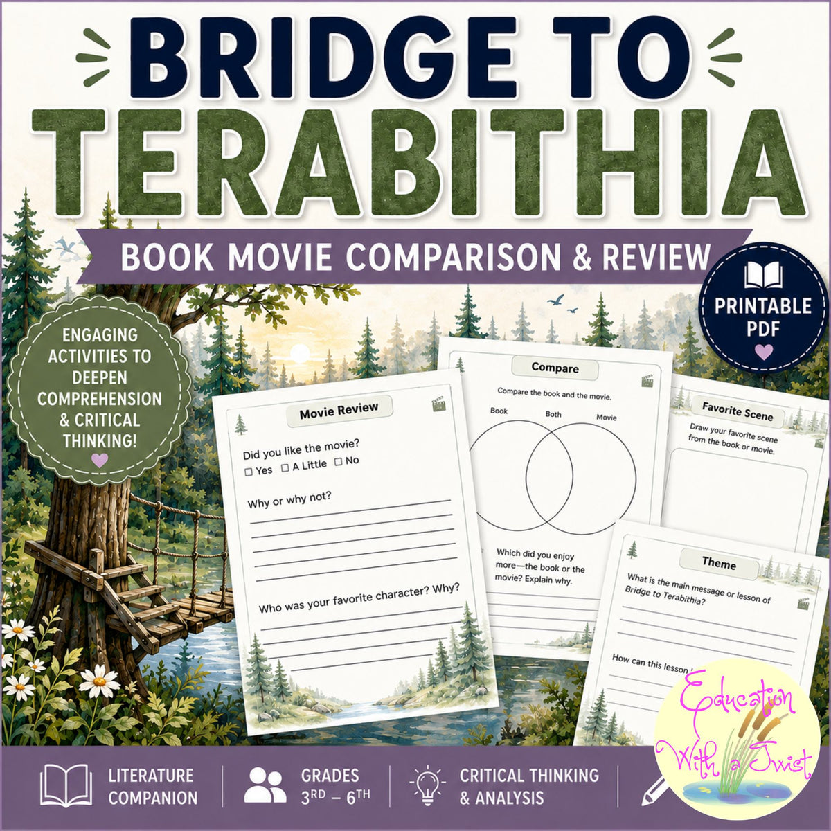 Bridge to Terabithia Book & Movie Comparison | Grades 3–6 – Digital Printable by Digital Kim Designs