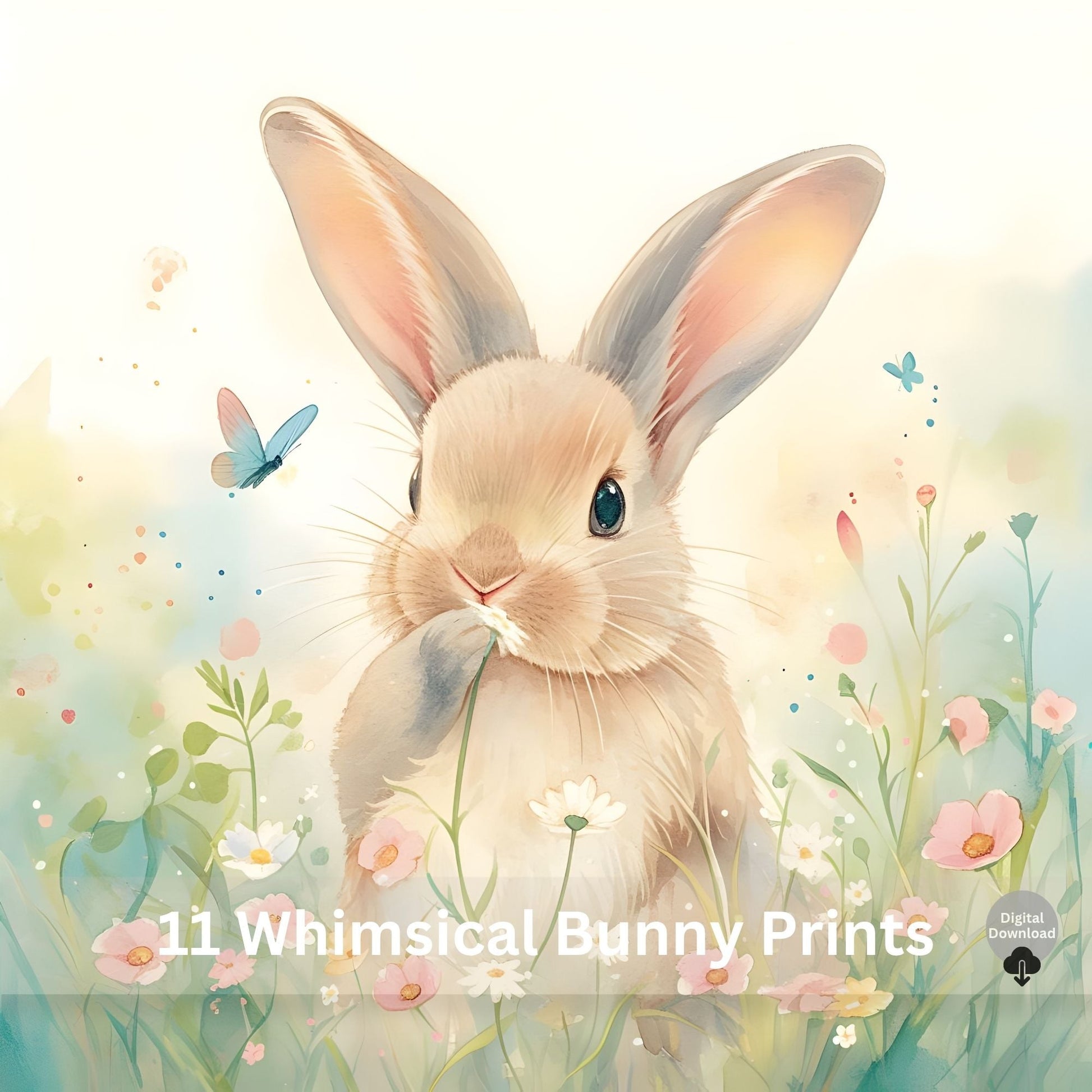 Bunny Nursery Wall Art | 11 Watercolor JPEG Prints – Digital Printable by Digital Kim Designs