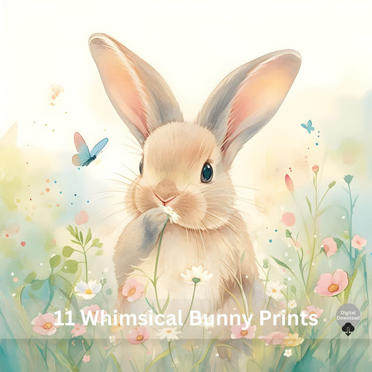Bunny Nursery Wall Art | 11 Watercolor JPEG Prints – Digital Printable by Digital Kim Designs