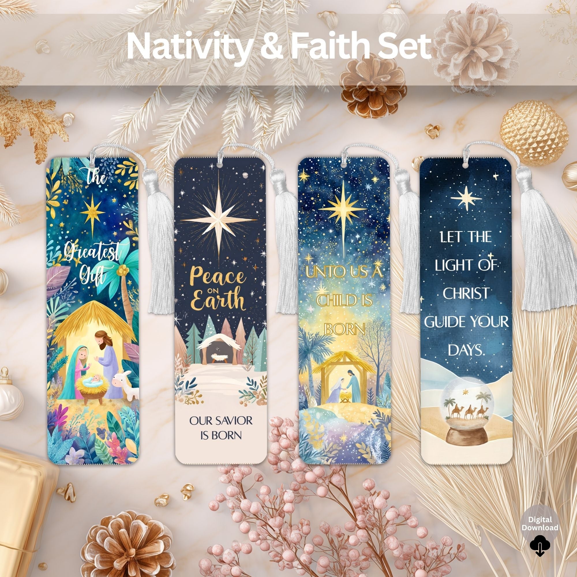 Christmas Scripture Bookmark Set – Nativity & Faith Art Printable Gift ...