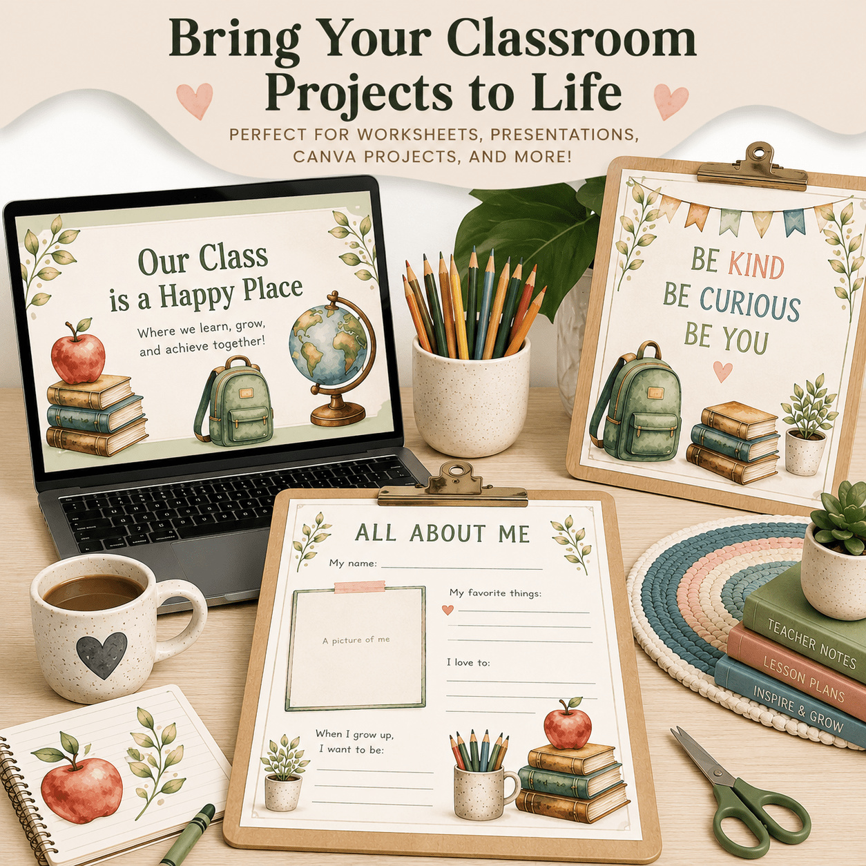 Cozy Classroom Watercolor Clipart | 21 PNG Classroom Graphics – Digital Printable by Digital Kim Designs
