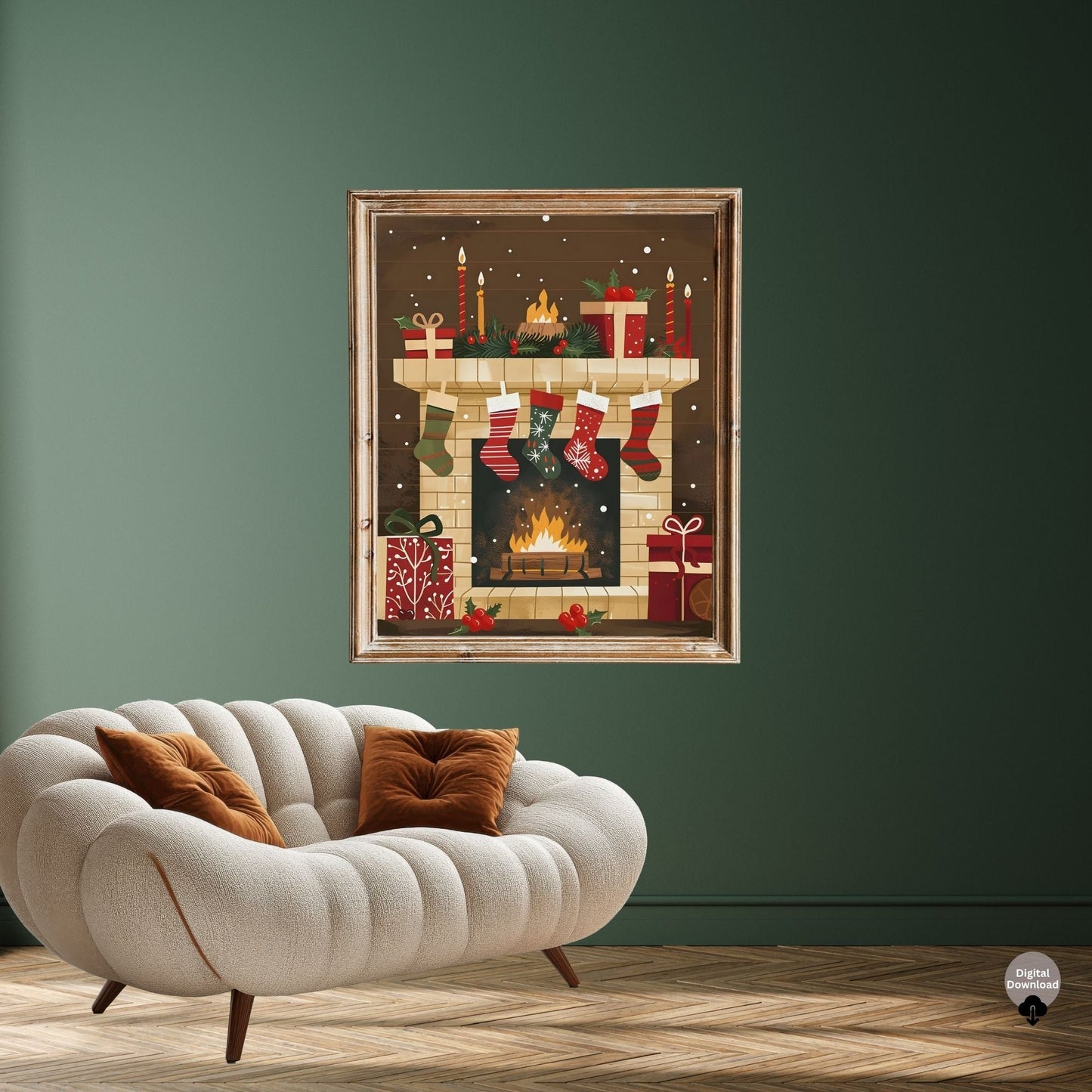 Cozy Fireplace Christmas Wall Art | Holiday Mantel Print | Festive Winter Home Decor Digital Download – Digital Printable by Digital Kim Designs