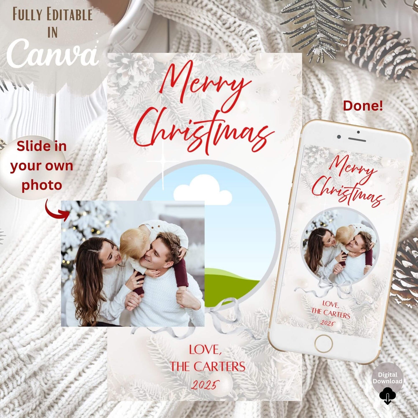 Cozy Neutral Animated Christmas Photo Card – Canva Editable Digital Video – Digital Printable by Digital Kim Designs