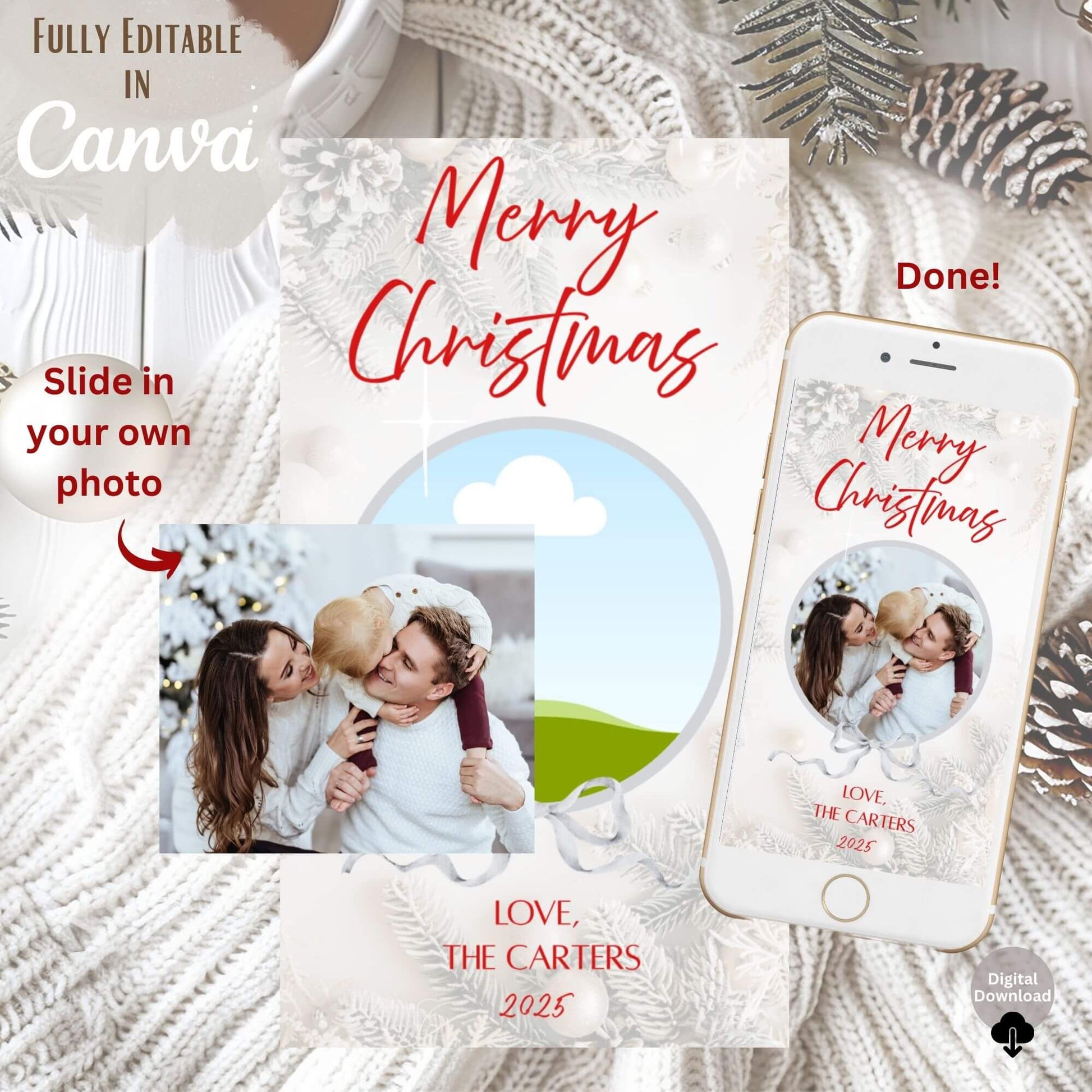 Cozy Neutral Animated Christmas Photo Card – Canva Editable Digital Video – Digital Printable by Digital Kim Designs