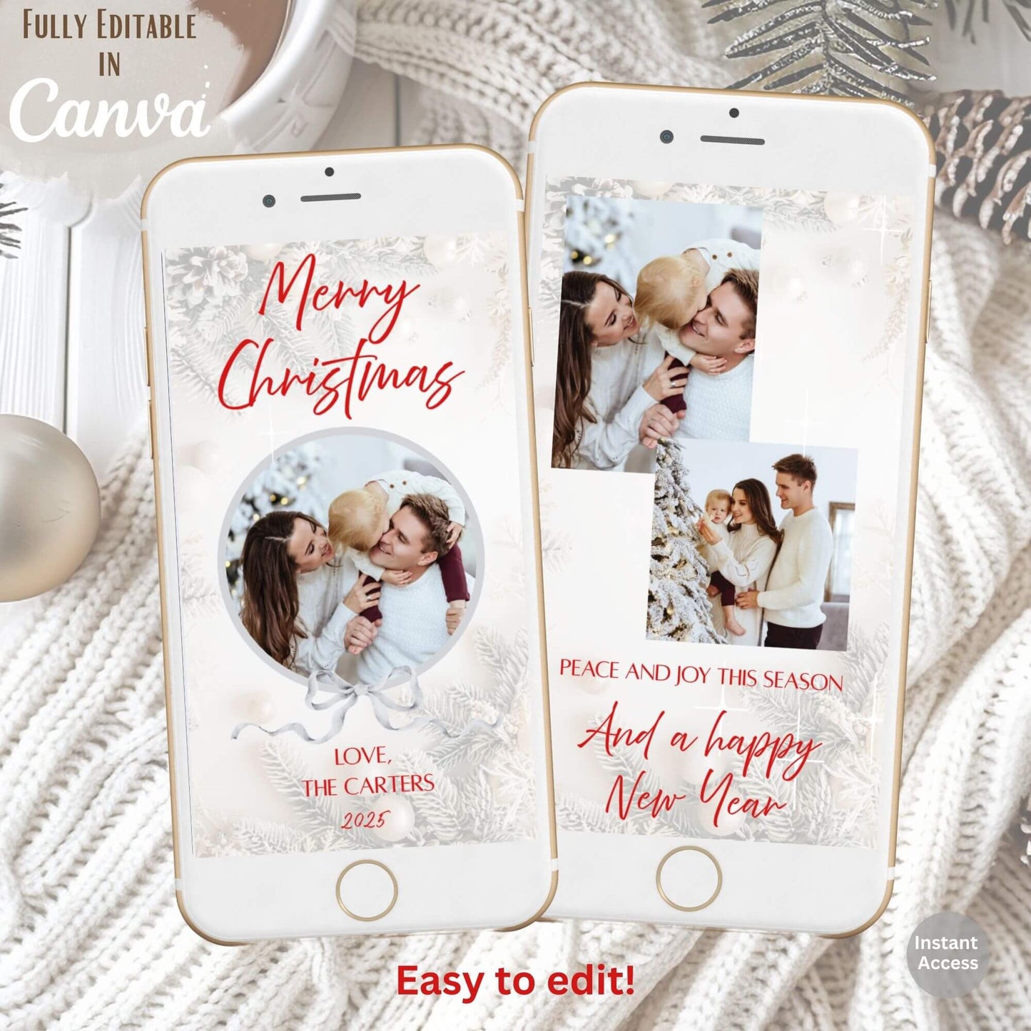 Cozy Neutral Animated Christmas Photo Card – Canva Editable Digital Video – Digital Printable by Digital Kim Designs