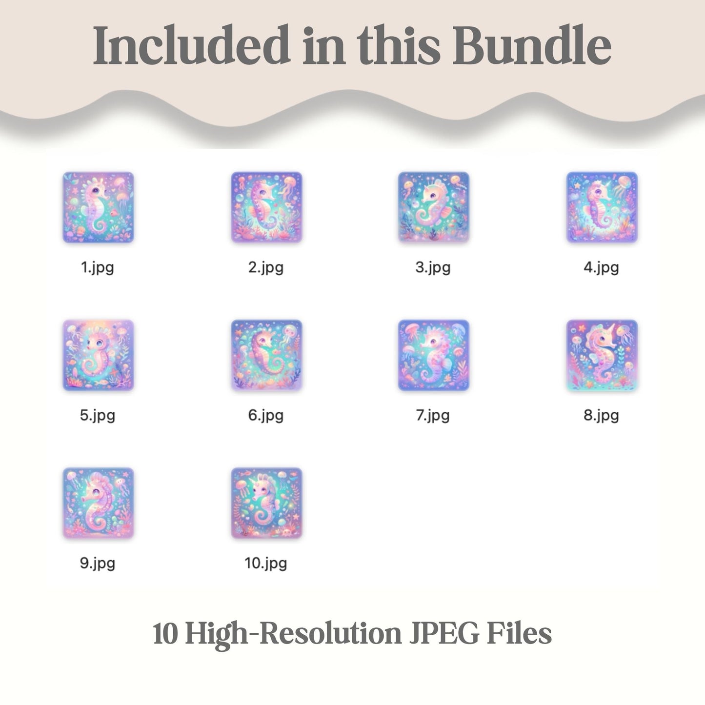 Cute Seahorse Watercolor Art Set | 10 Kawaii Ocean JPEG Images – Digital Printable by Digital Kim Designs