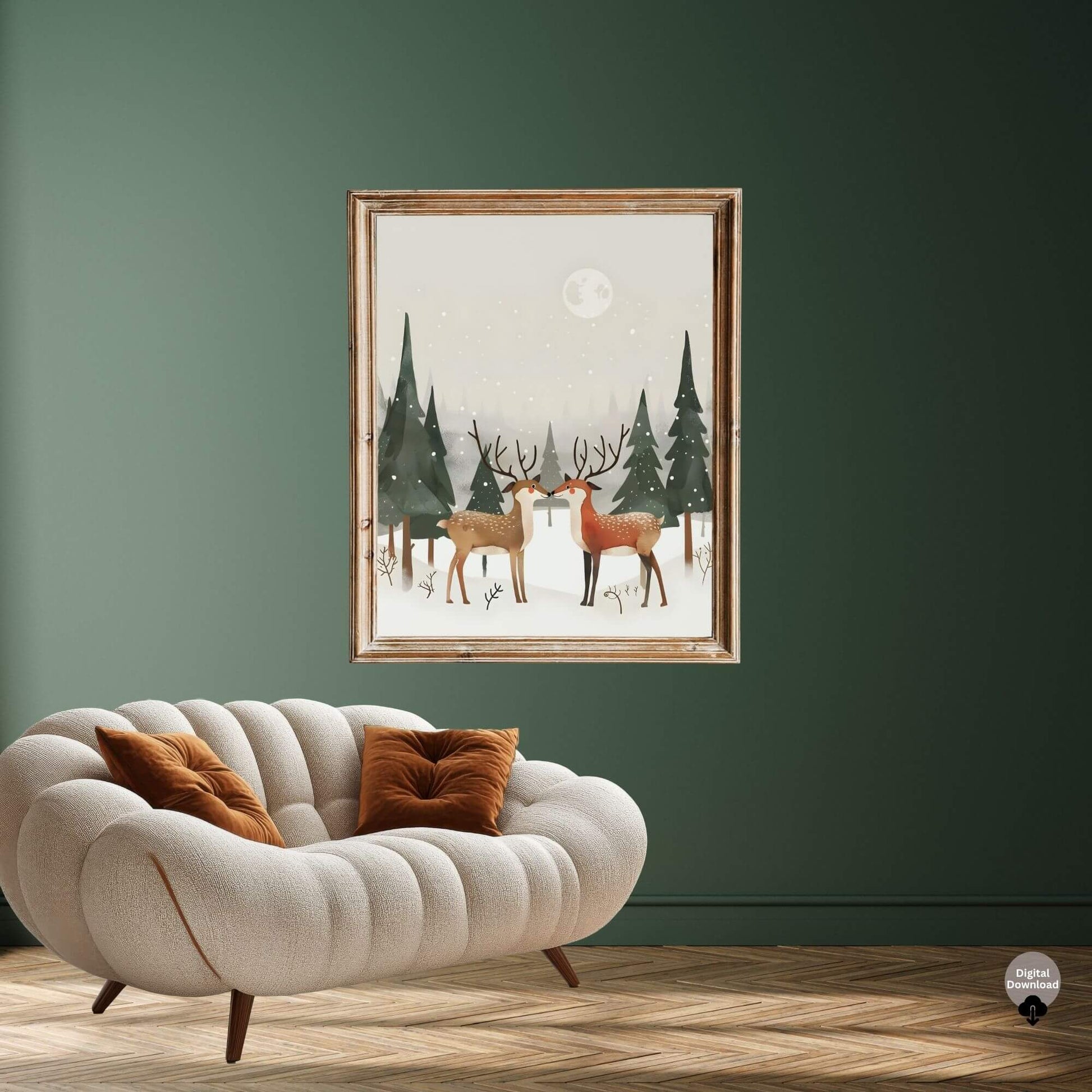 Deer Winter Wall Art | Cozy Nordic Christmas Print | Woodland Snow Scene Home Decor Digital Download – Digital Printable by Digital Kim Designs
