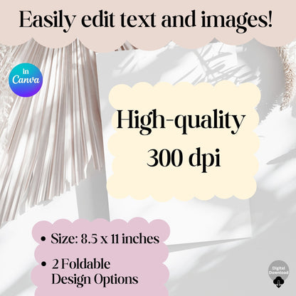 Digital Kim Designs editable baptism program template featuring high-quality 300 dpi graphics and foldable design
