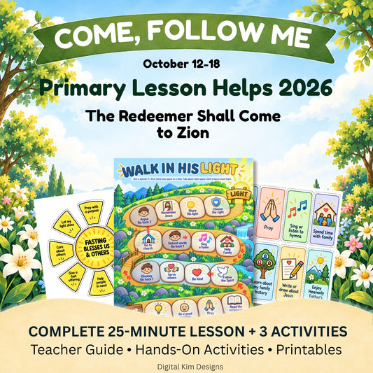 Digital Kim Designs Come Follow Me Primary lesson packet for Isaiah 58-66 featuring colorful printable activities.
