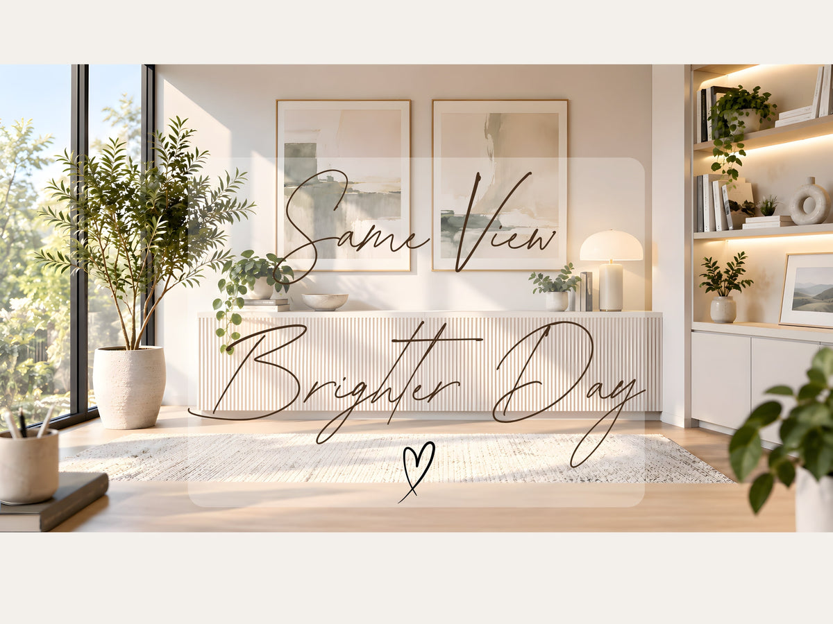 Digital Kim Designs Scandinavian virtual background featuring a bright, modern interior with wood tones and greenery.