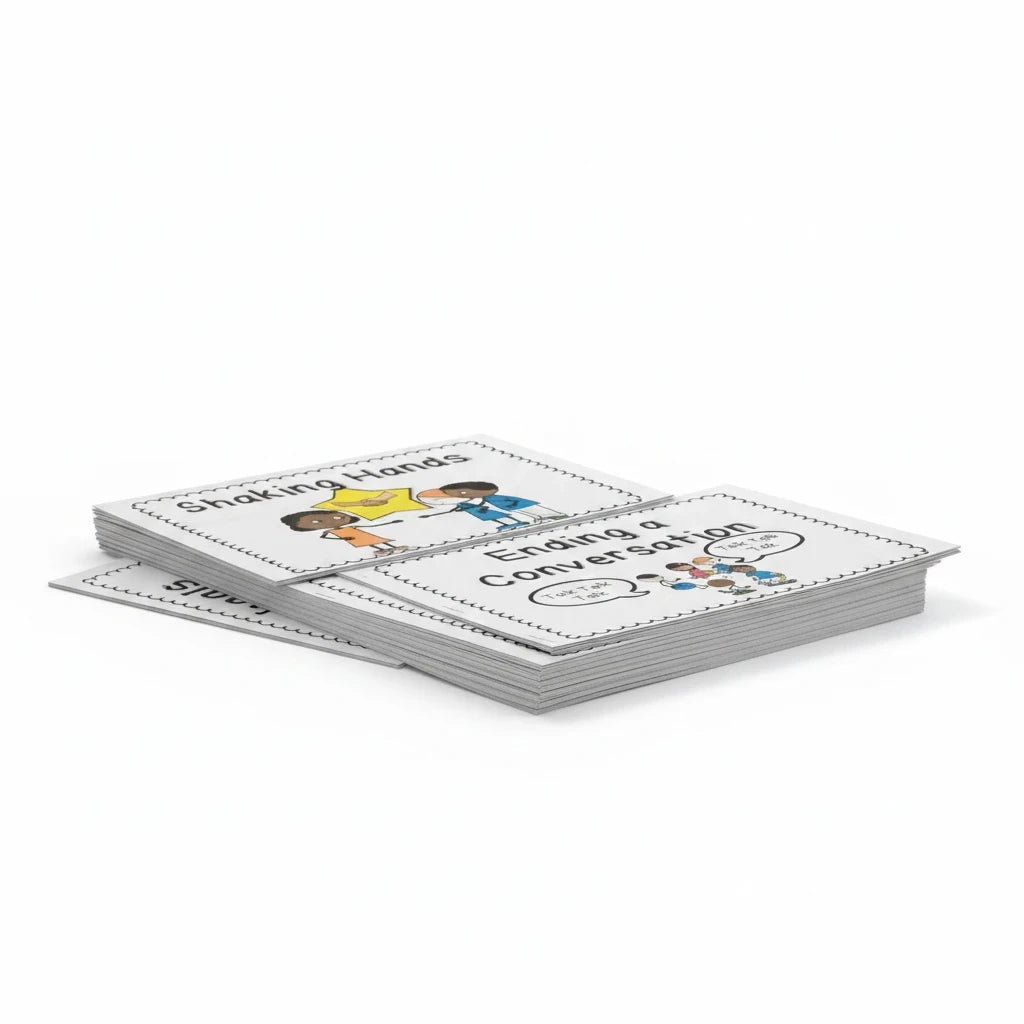 Digital Kim Designs printable social stories booklet for teaching conversation and greeting skills to students.
