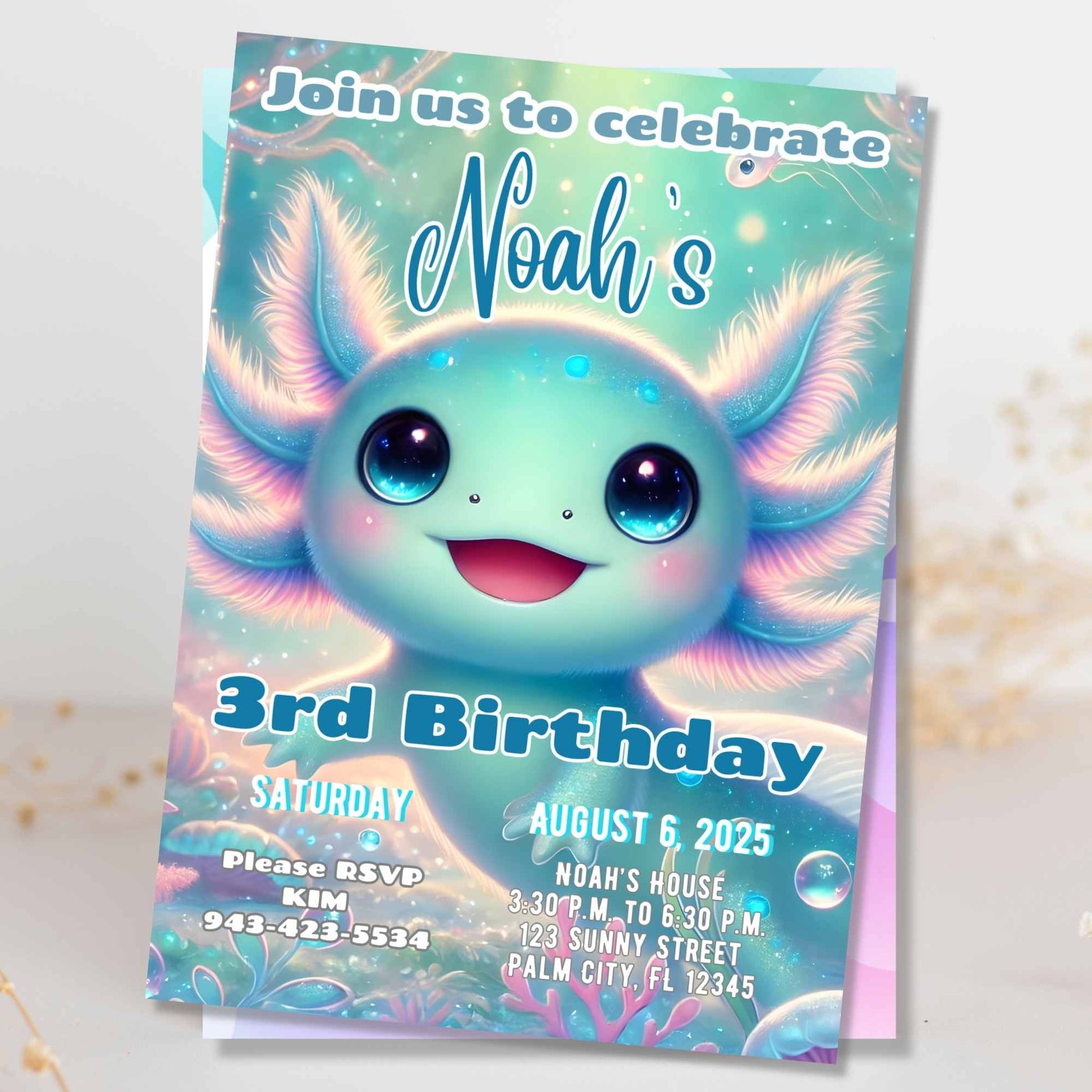 Editable Axolotl Birthday Invitation – Printable & Digital Evite – Faith - Based Printable by Digital Kim Designs