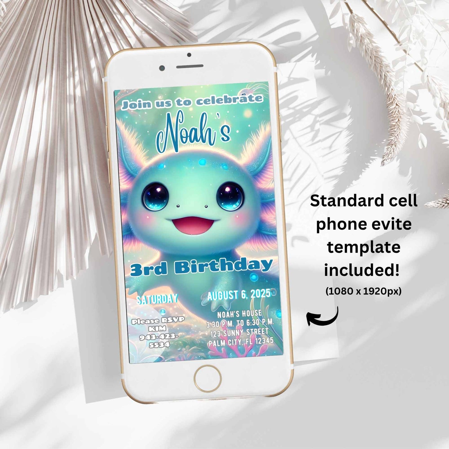 Editable Axolotl Birthday Invitation – Printable & Digital Evite – Faith - Based Printable by Digital Kim Designs