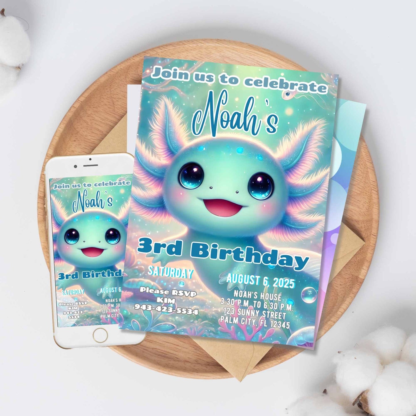Editable Axolotl Birthday Invitation – Printable & Digital Evite – Faith - Based Printable by Digital Kim Designs