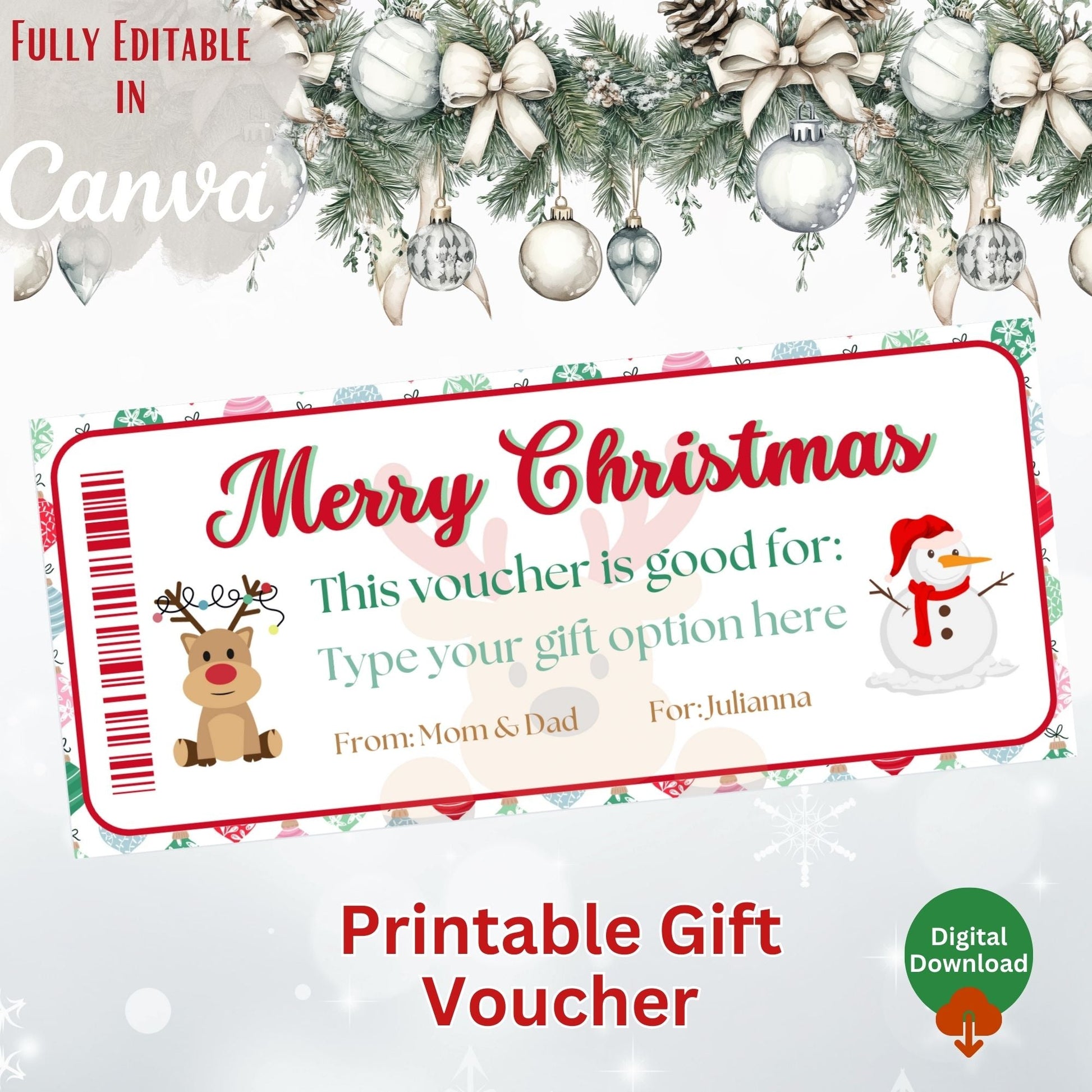 Editable Christmas Gift Voucher | Printable Holiday Coupon Template (Digital Download) – Digital Printable by Digital Kim Designs