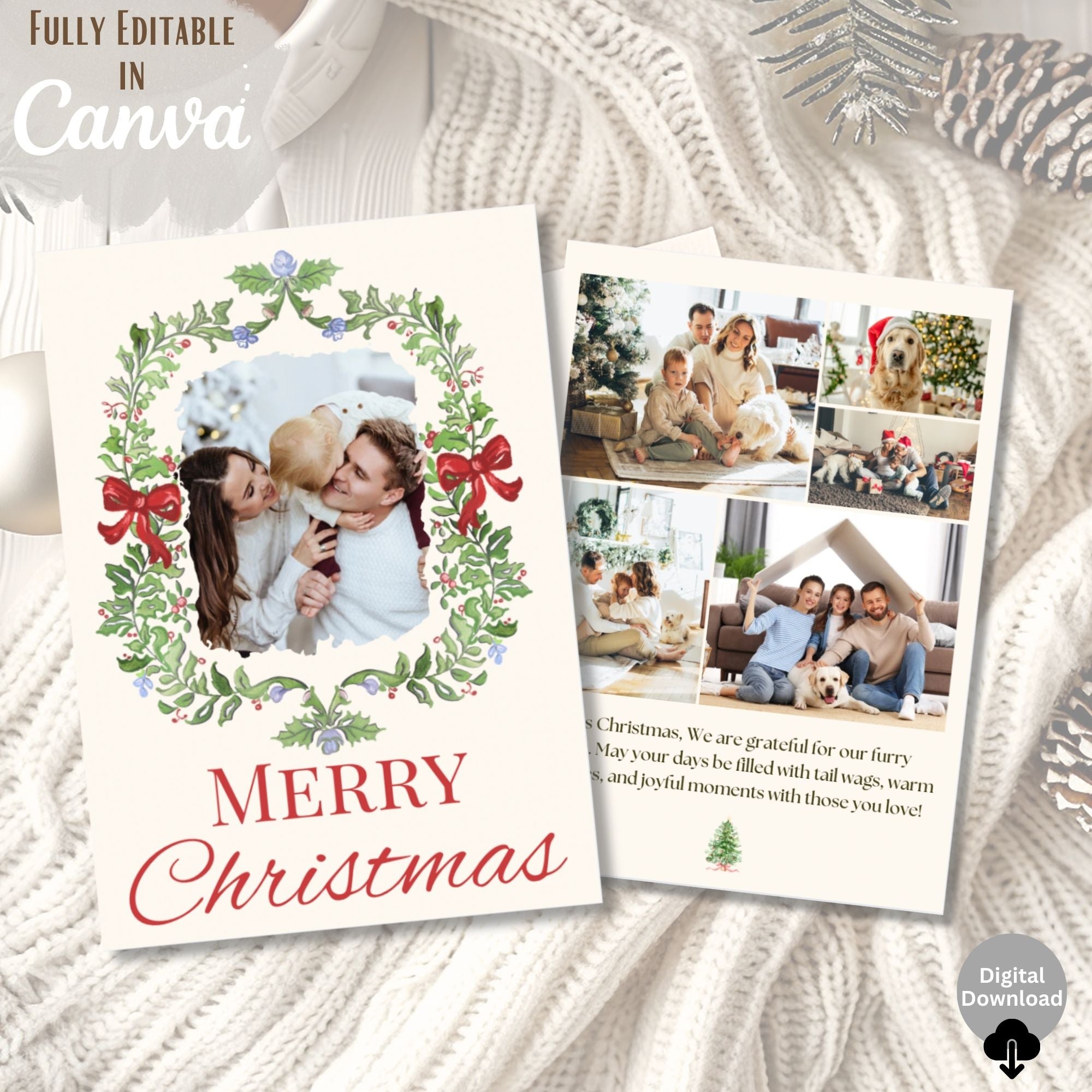 Editable Christmas Photo Card – Elegant Holiday Canva Template ...